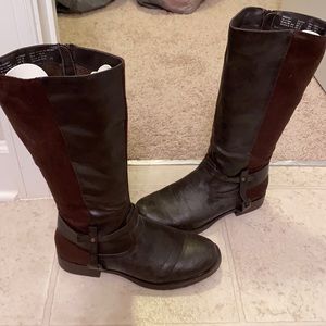 Brown half leather half suede high boots